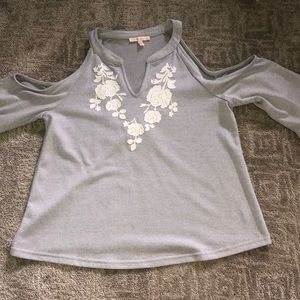 gray open shouldered long sleeve